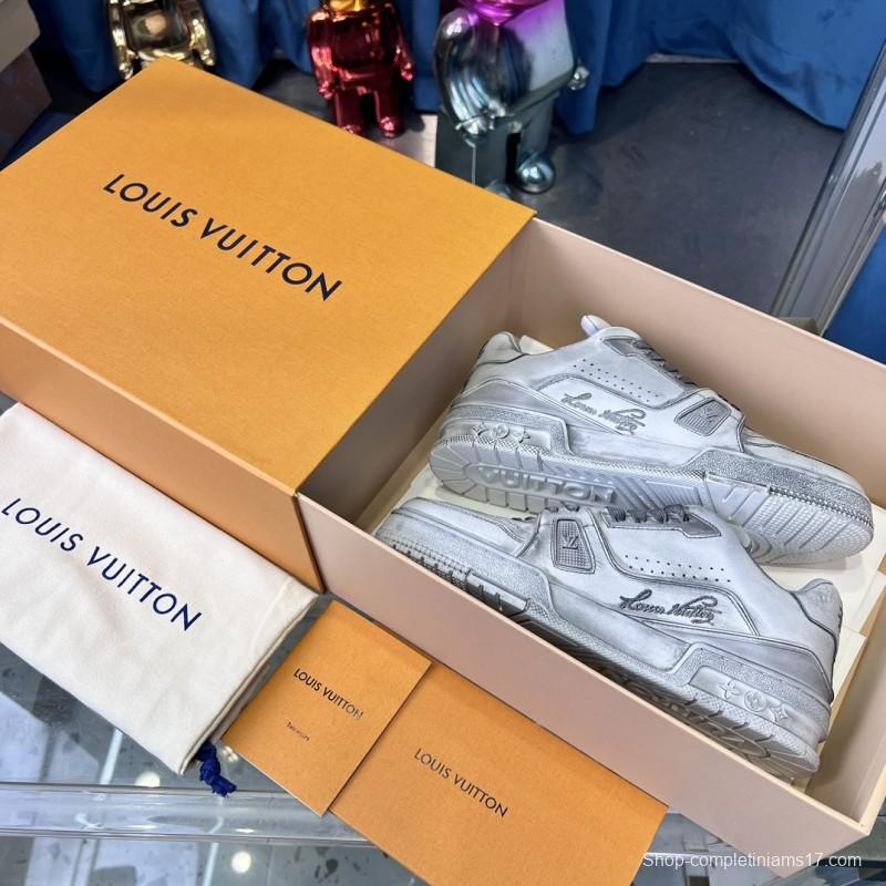 2025 Unisex Louis Vuitton Silver Leather LV Trainer