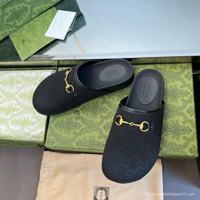 2024 Slippers Gucci Black Leather Slippers MJ00280