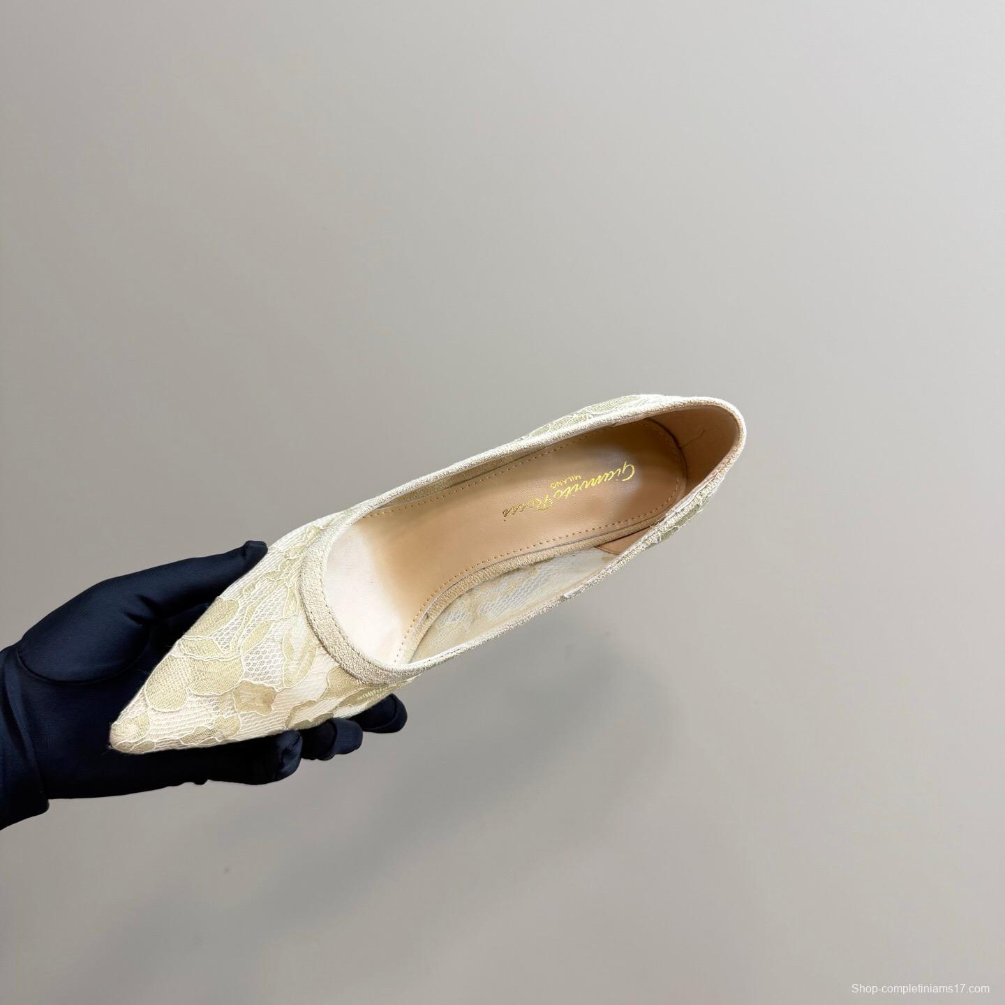 2025 Women Gianvito Rossi Beige Lace Leather High Heels KFY00280