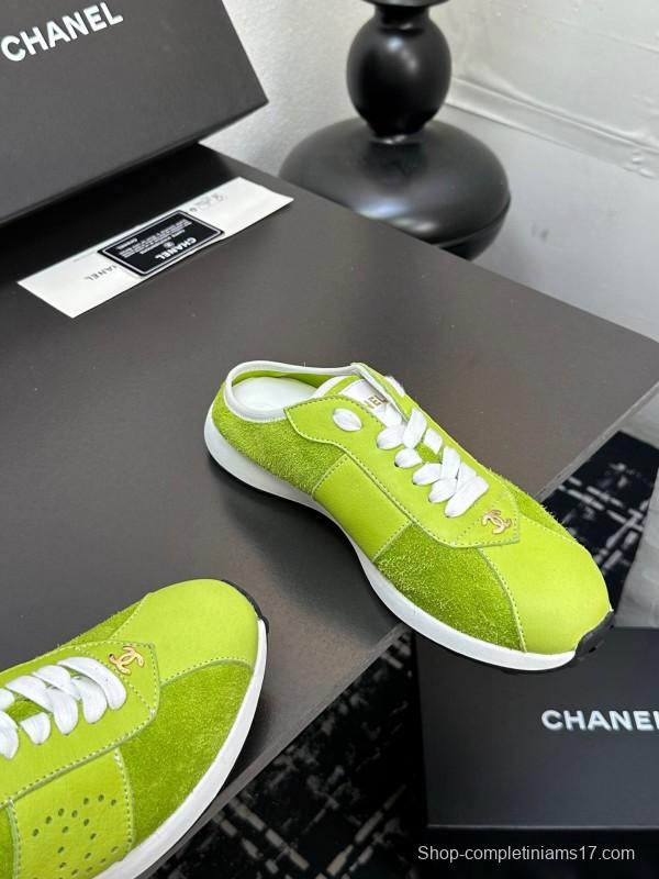 2025 Women CHANEL Green Suede Casual Sneakers Handmade For LY00360(F)