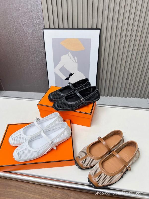 2025 Women Hermès White Leather Mesh Mary Jane LY00230