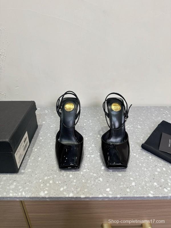 2025 Women Yves Saint Laurent Black Patent Leather Slingback High Heels KFY00290