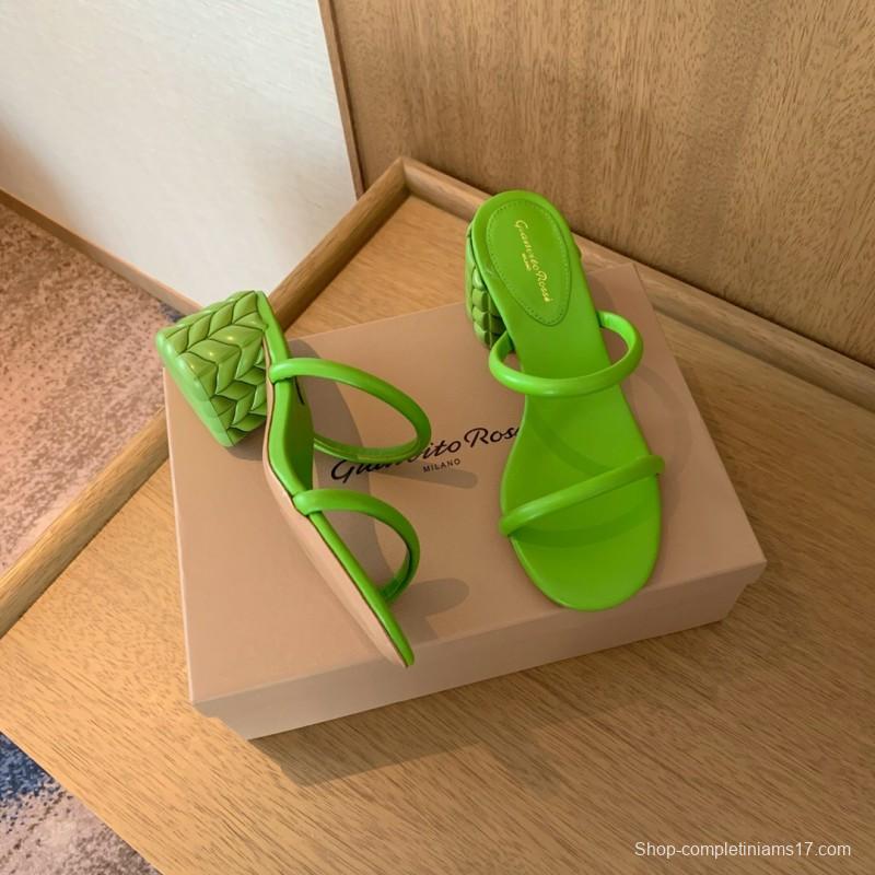 2025 Women Gianvito Rossi Green Leather Slippers