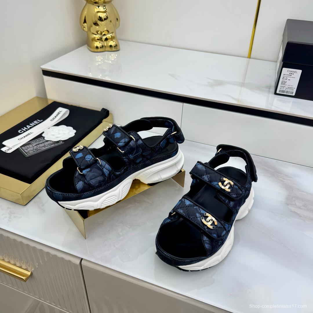 2025 Women Chanel Black Nylon Sandal Platform Chain LY00330