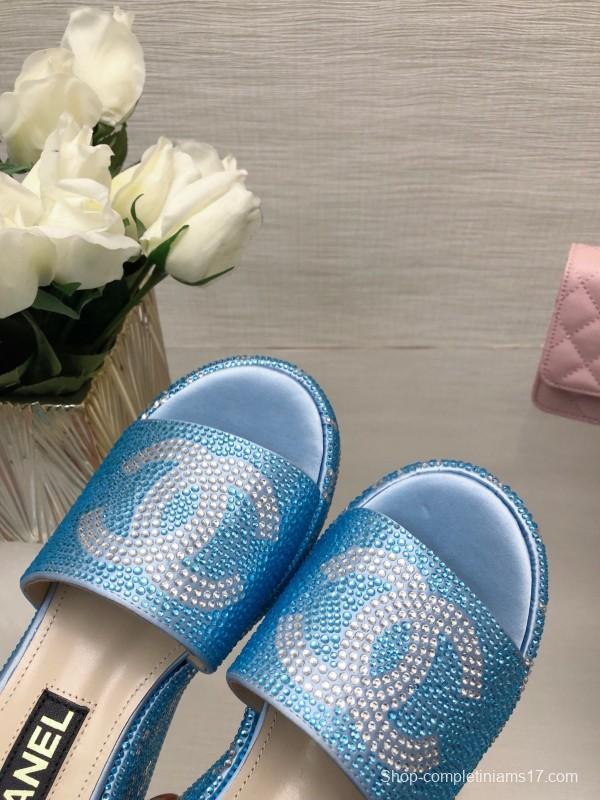 2025 CHANEL Blue Leather Slippers