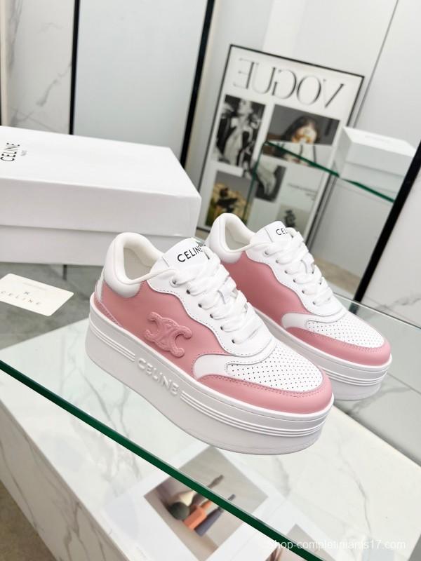 2025 Women CELINE White Pink Leather Sneakers