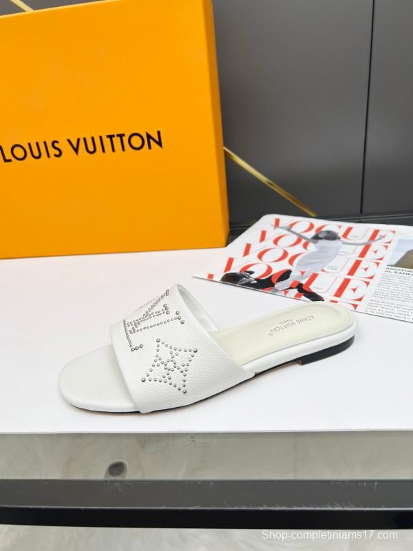 2025 LV White Leather Slippers LY00200