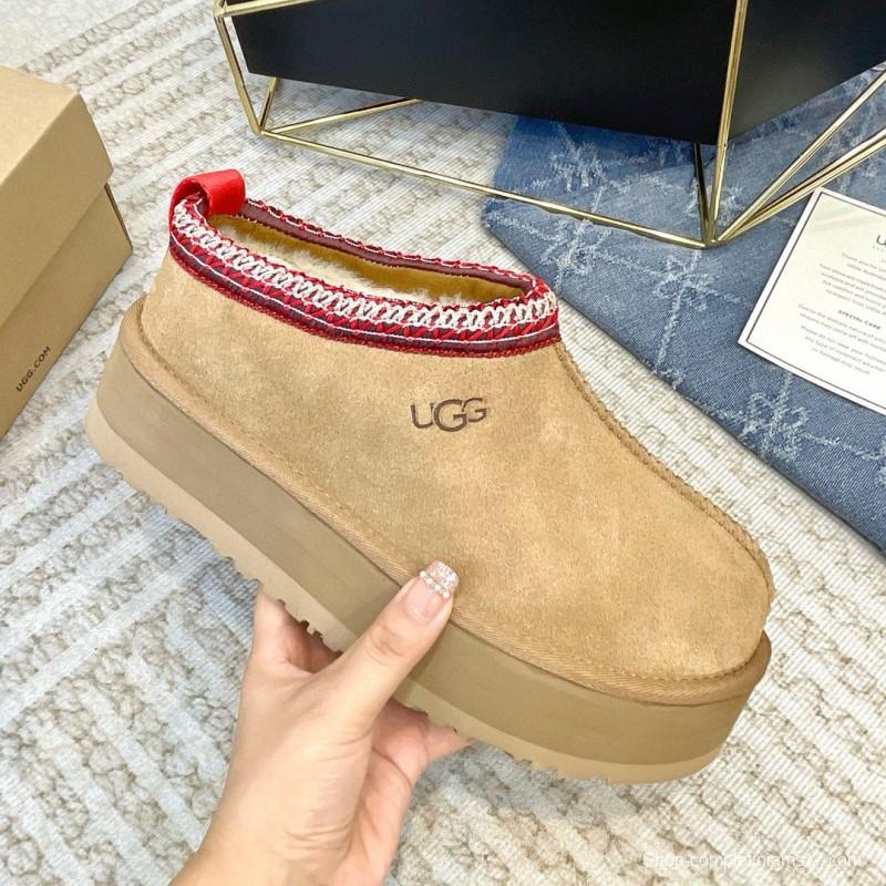 2024 Women UGG Beige Red Suede Platform Slip-On MJ00230