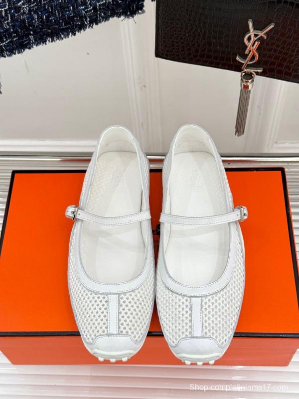 2025 Women Hermès White Mesh Mary Jane