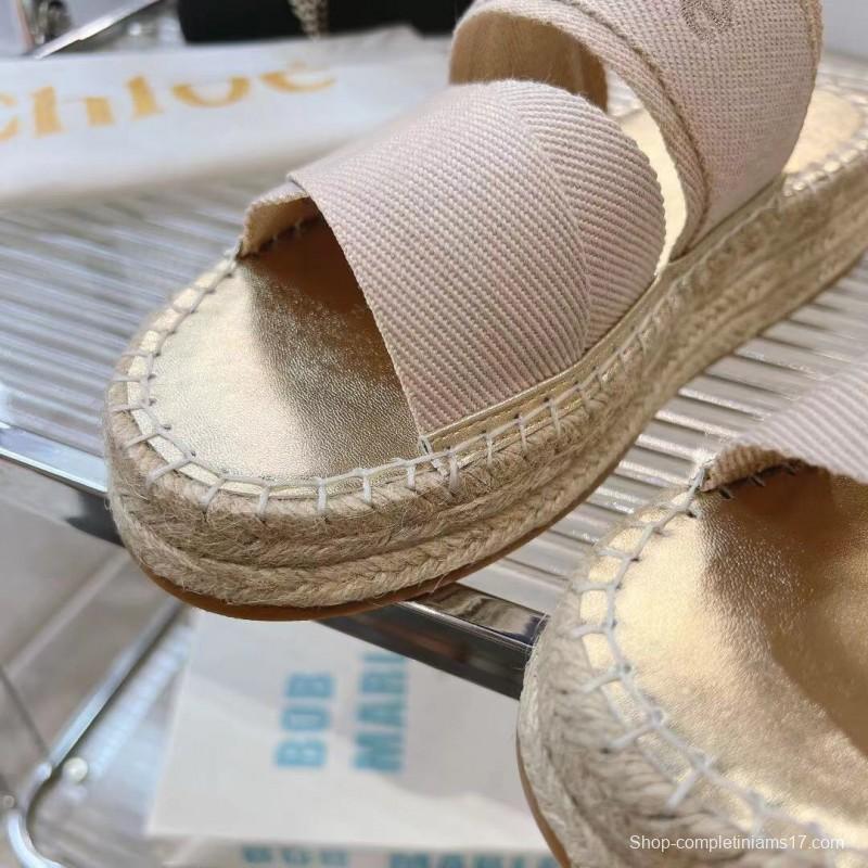 2025 Women Chloé Beige Fabric Espadrille Slip-On Sandals LY00320