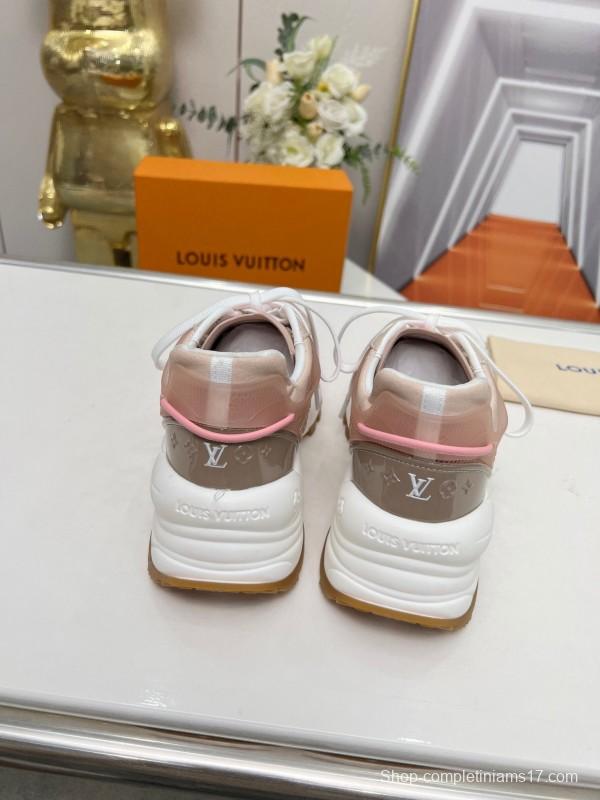 2025 Women Louis Vuitton Pink White Mesh Leather Sneakers LY00340