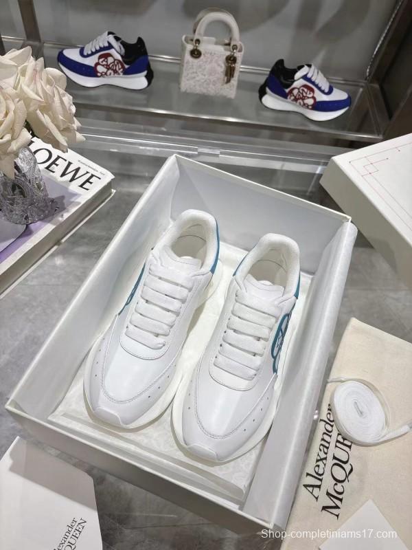 2025 Women Alexander McQueen White Blue Leather Sneakers LY00340