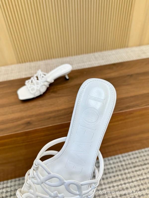 2025 Women Loewe White Leather Sandals