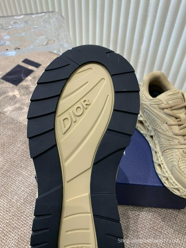 2024 Unisex Dior beige mesh leather sneakers MJ00400
