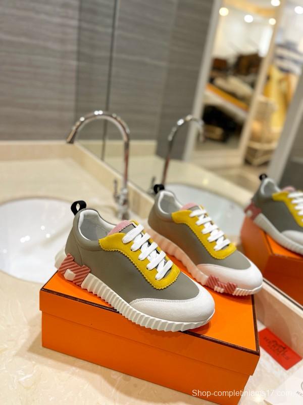 2024 Unisex Hermès Yellow Grey White Imported Silk Lambskin Imported Rain Velvet Casual Sneakers MJ00320