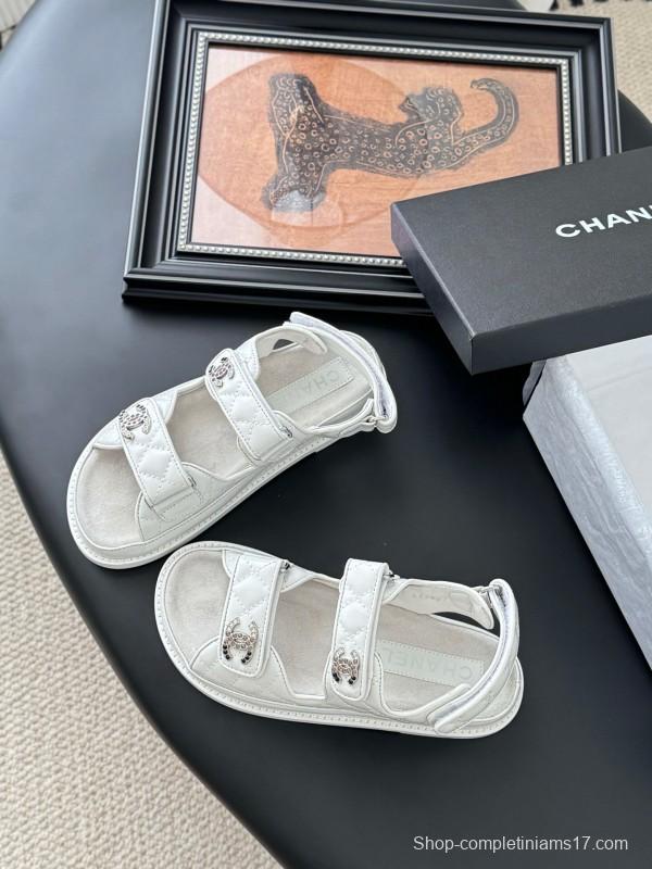 2025 Women Chanel White Leather Sandals LY00320