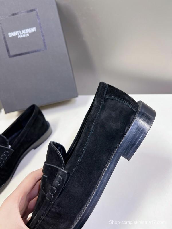 2025 Women Yves Saint Laurent Black Suede Loafers