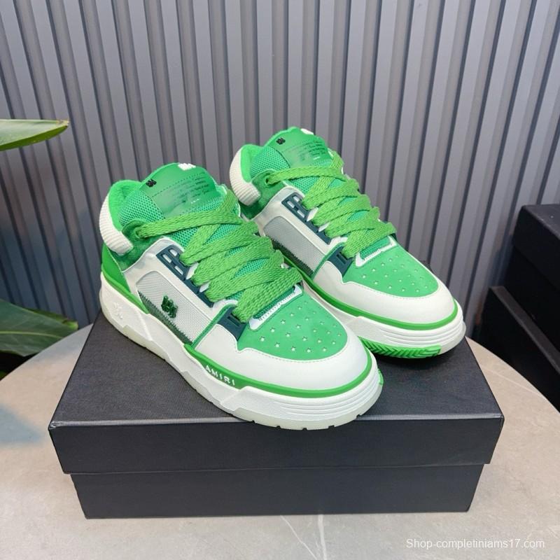 2024 Unisex Amiri Green White Leather Mesh Sneakers MJ00360