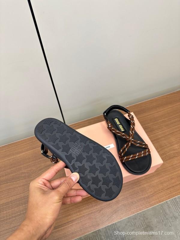 2025 Women Miu Miu Brown Leather Sandals