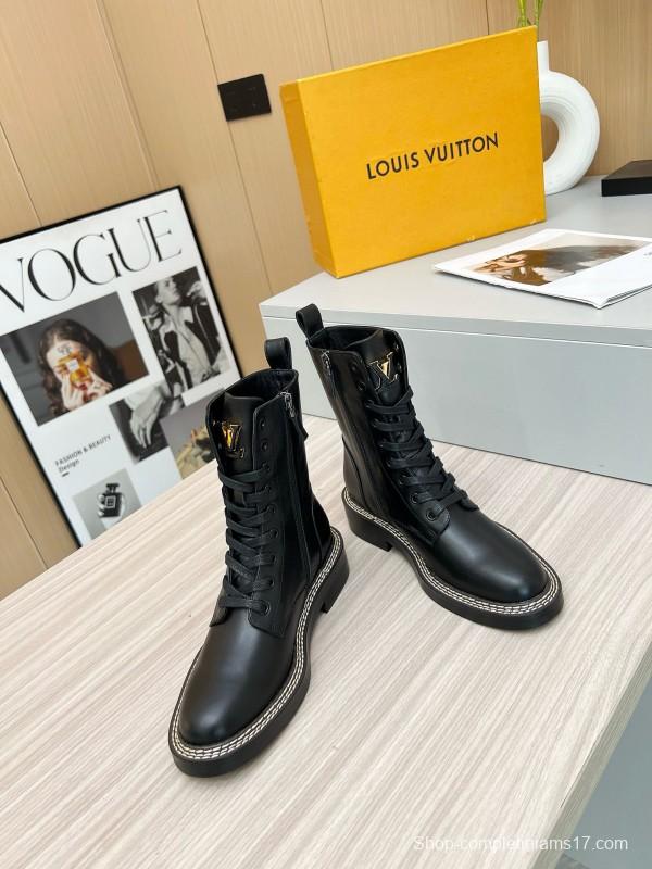 2024 Women Louis Vuitton Black Calfskin Leather Boots MJ00370
