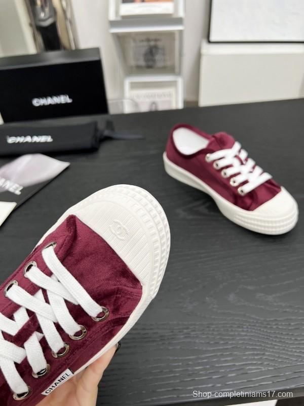 2025 Women Chanel Burgundy Canvas Sneakers LY00231