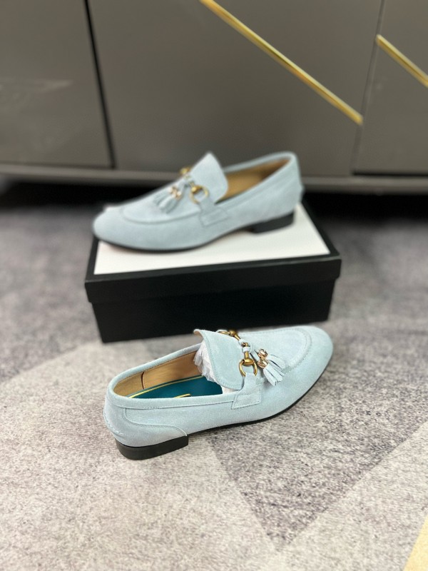 2024 Women Gucci Light Blue Suede Loafers MJ00280