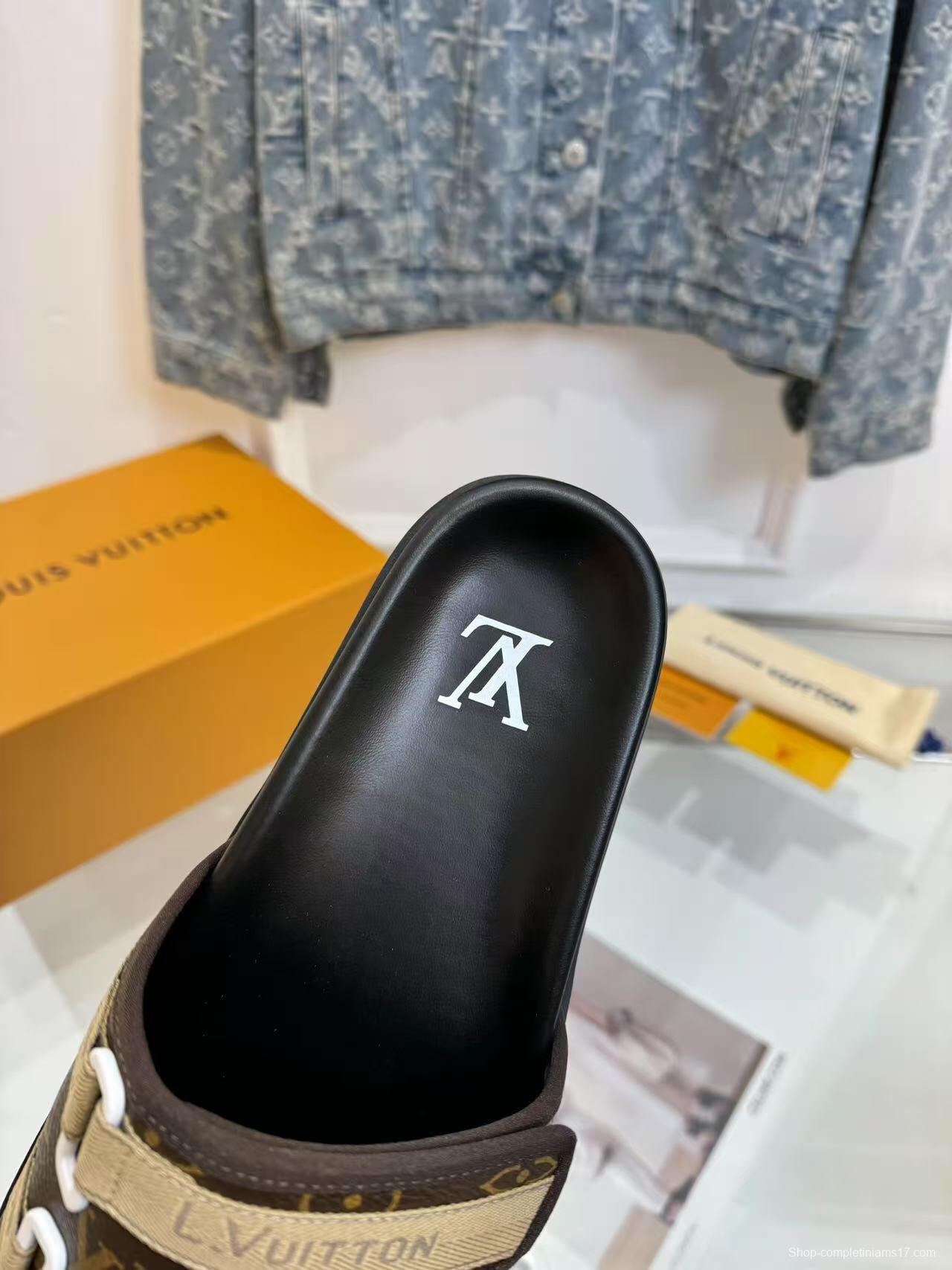 2025 Slippers Louis Vuitton Brown Canvas Leather Slippers LY