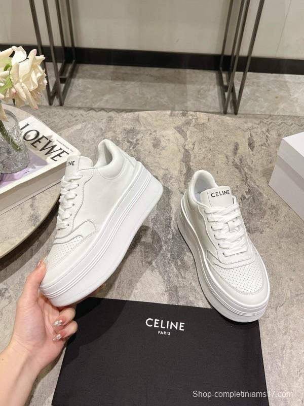 2025 Women Celine White Leather Platform Sneakers