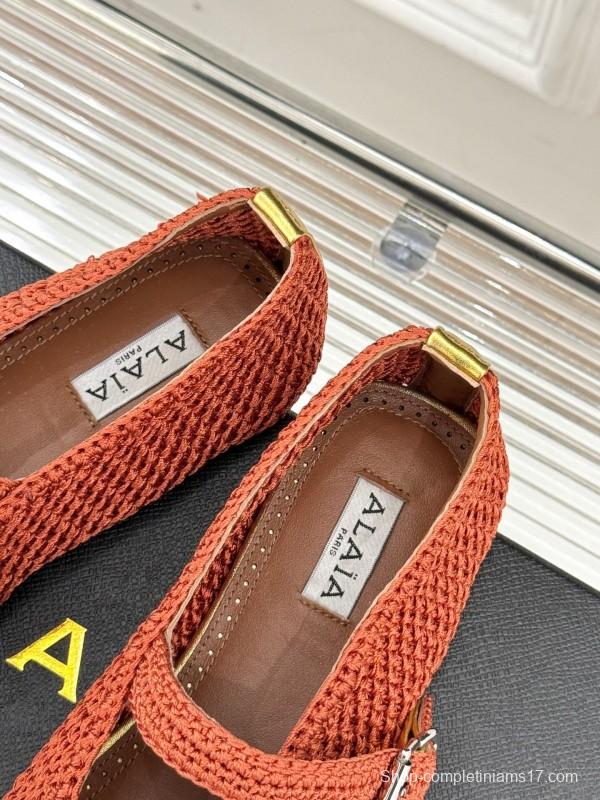 2025 Women AlAIA Orange Knitted Leather Mary Jane KFY00310