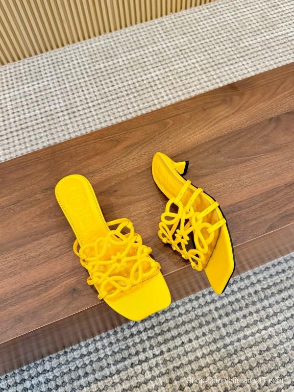 2025 Women Loewe Yellow Leather Heeled Mules LY00250