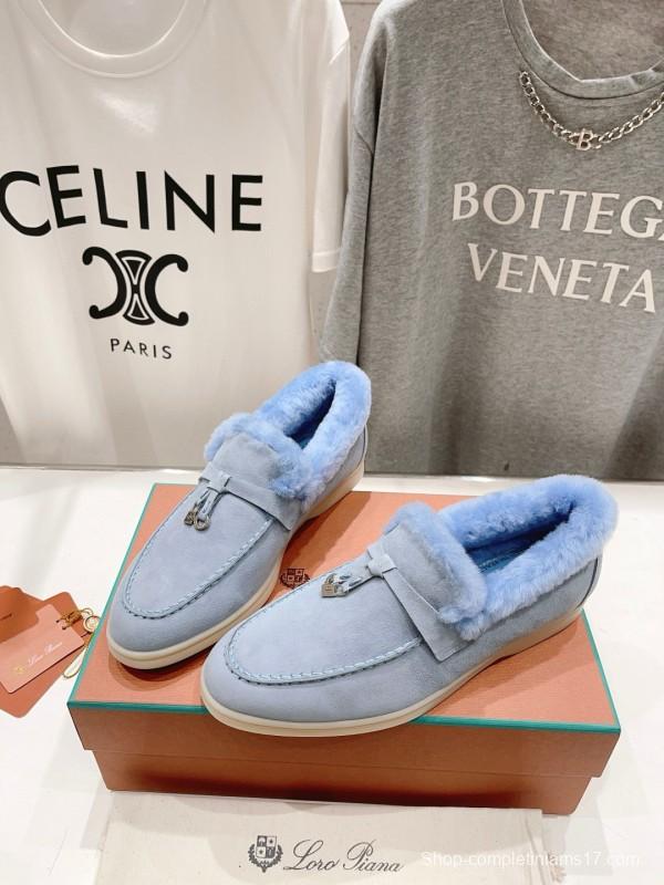 2024 Slippers LP Light Blue Suede Shearling Slippers