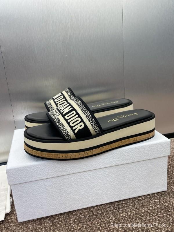 2025 Slippers Dior Black Fabric Slippers CD Logo KFY00280