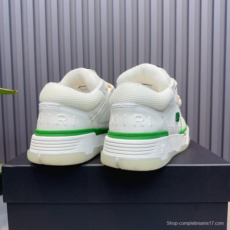 2024 Unisex Amiri White Green Leather Mesh Sneakers MJ00360