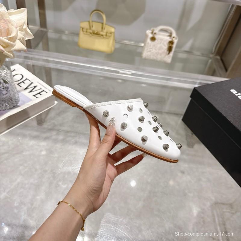 2025 Slippers Alexander Wang White Leather Studded LY00310