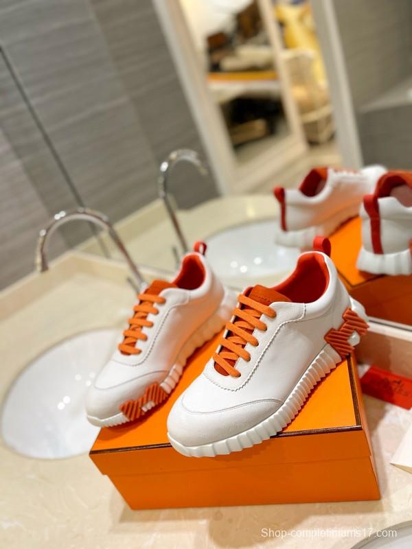 2024 Women Hermès White Orange Leather Sneakers