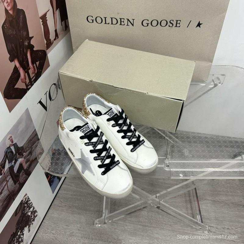 2025 Women GGDB White Silver Gold Leather Glitter Sneakers