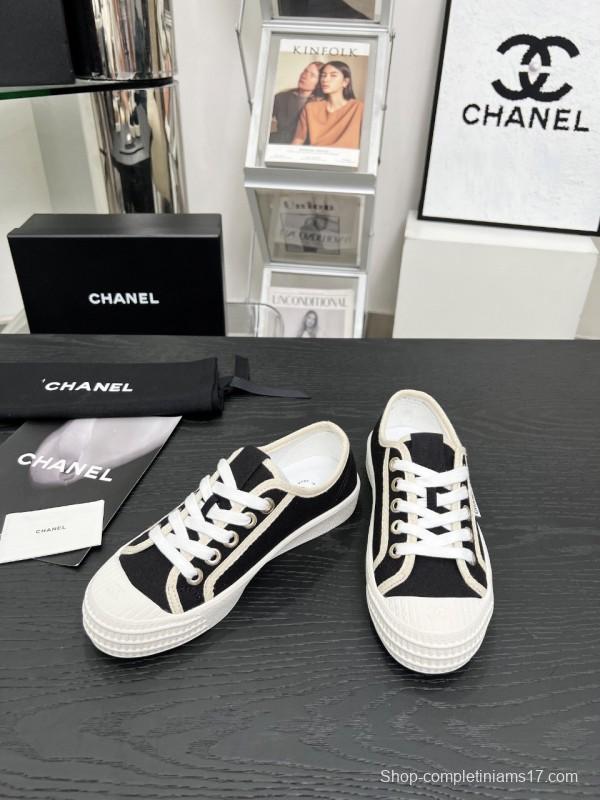 2025 Women Chanel Black Canvas Sneakers LY00230