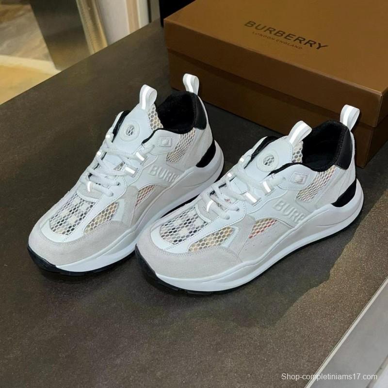 2025 Unisex Burberry White Grey Suede Calf Leather Sneakers Vintage Check MJ00380