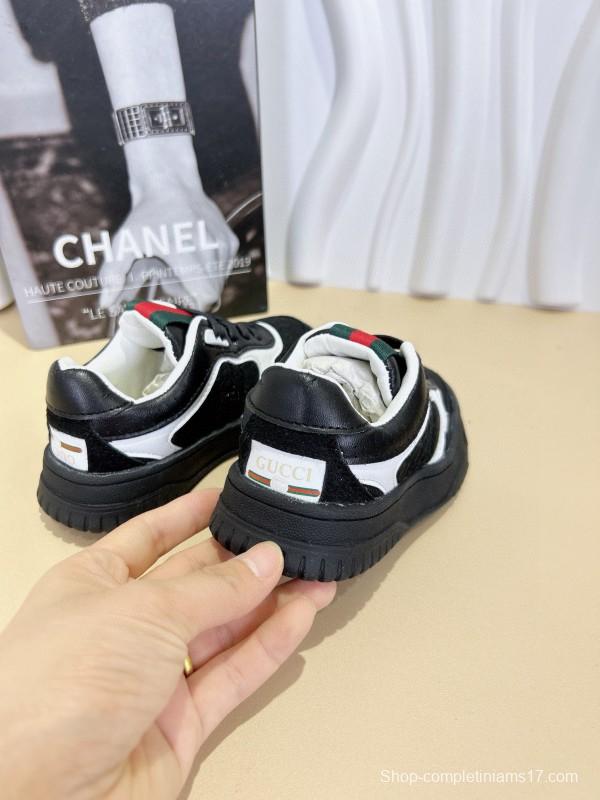 2024 Kids CHANEL Black White Leather Sneakers