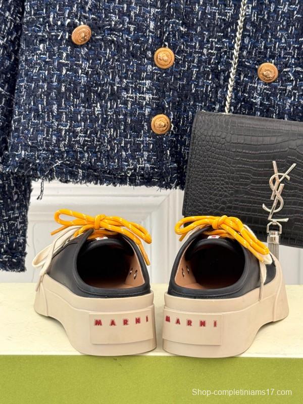 2025 Women YSL Saint Laurent Black White Leather Platform Sneakers Yellow Lace LY00360(F)