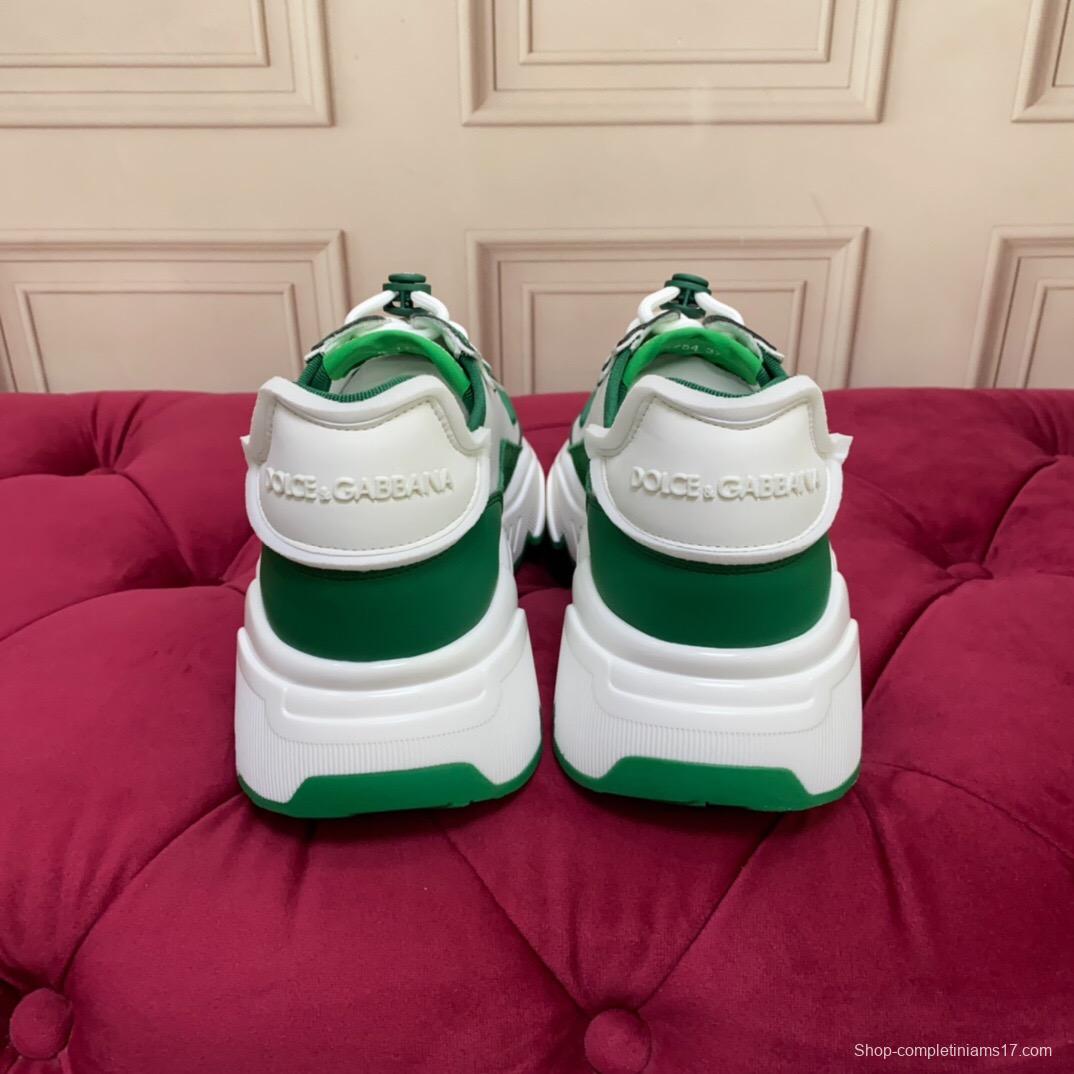 2025 Unisex Dolce & Gabbana Green White Leather Lycra Sneakers DG LY00330(F)/LY00340(M)