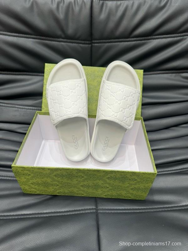 2024 Slippers Gucci White Leather Slippers MJ00200