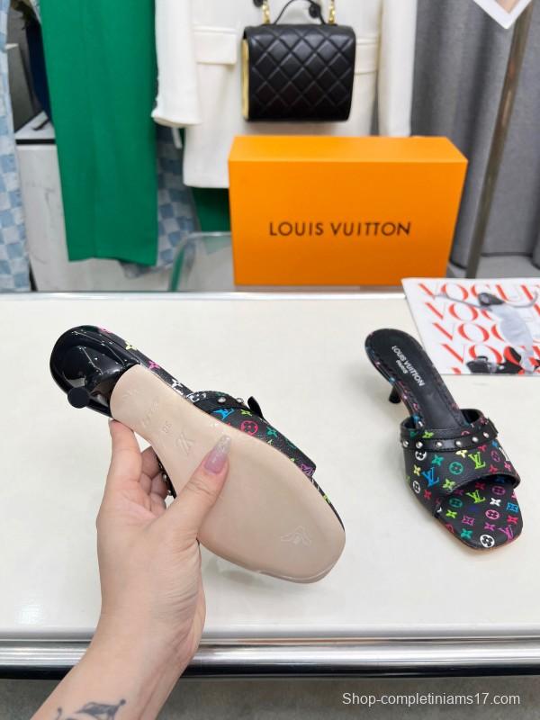 2025 Women Louis Vuitton Multicolor Leather Heeled Mules LY00260
