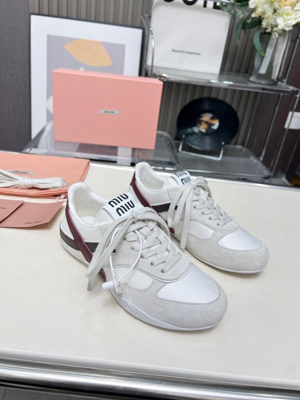 2025 Women Miu Miu White Burgundy Grey Suede Leather Sneakers LY00