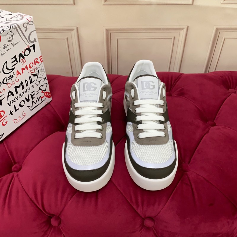 2025 Unisex Dolce & Gabbana White Grey Black Leather Mesh Sneakers