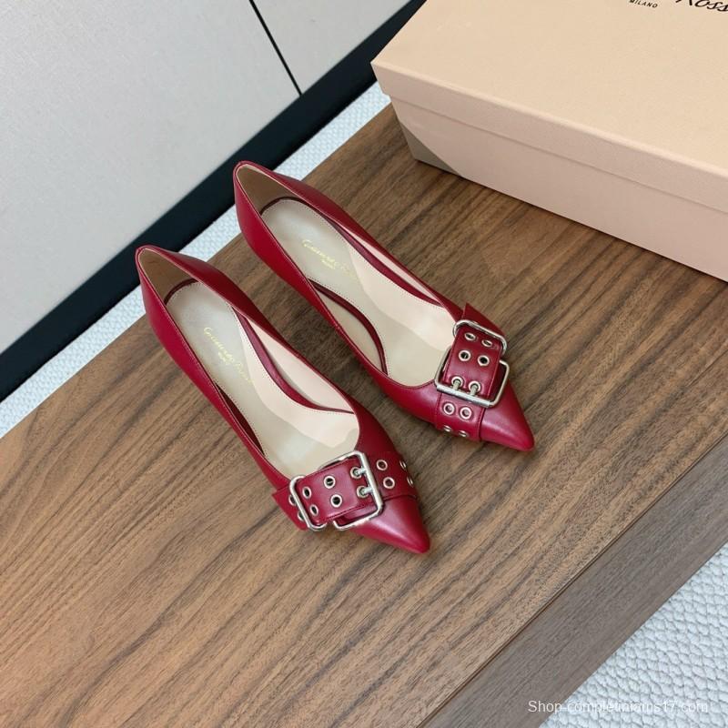 2025 Women Gianvito Rossi Red Leather Heels Buckle KFY00300