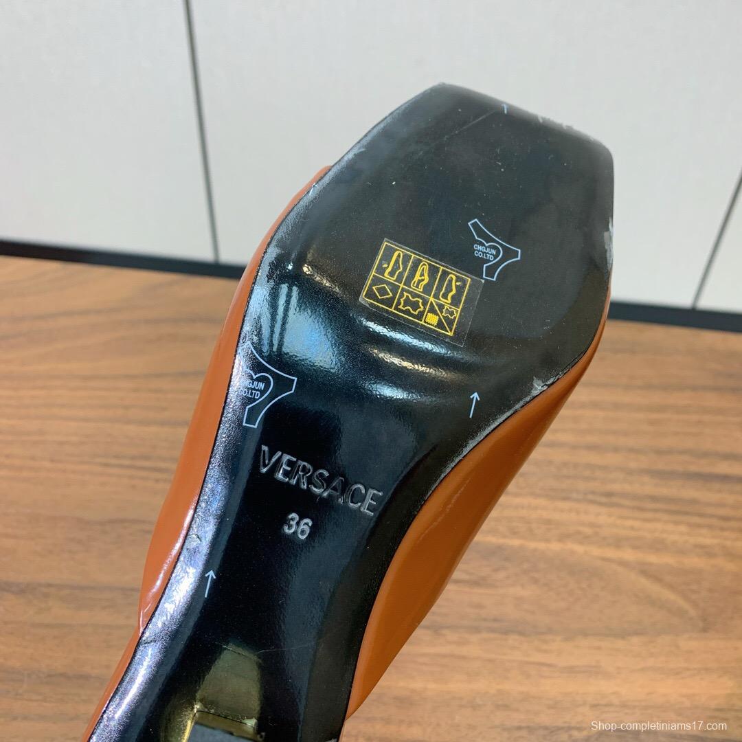 2025 Women VERSACE Brown Patent Leather Slippers