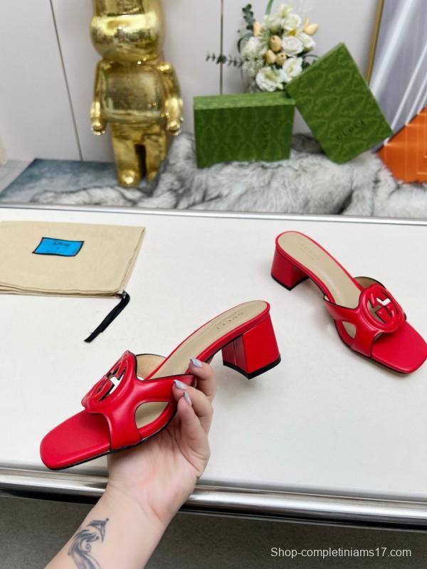 2025 Gucci Red Leather Slippers