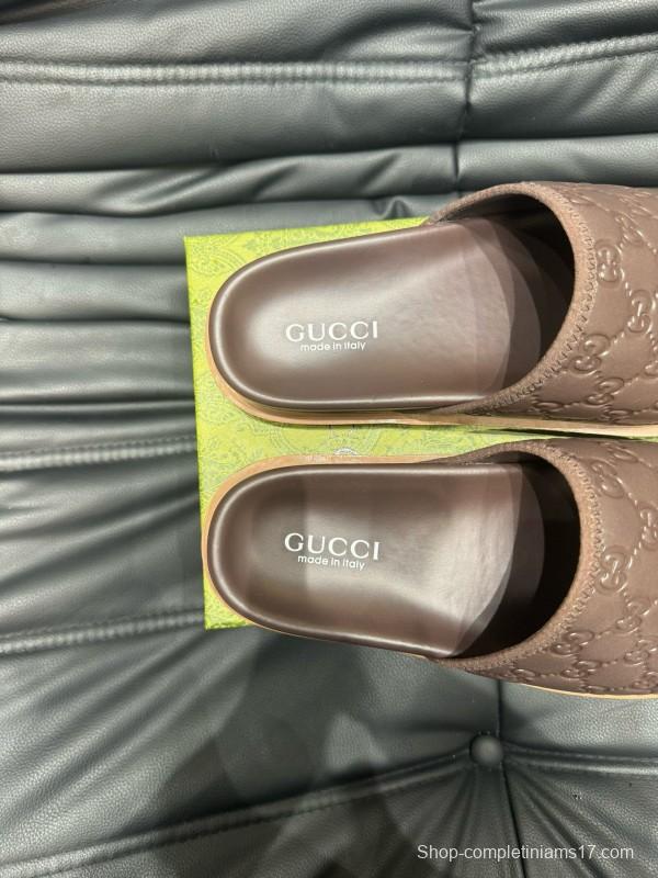2024 Gucci brown leather Slippers MJ00200