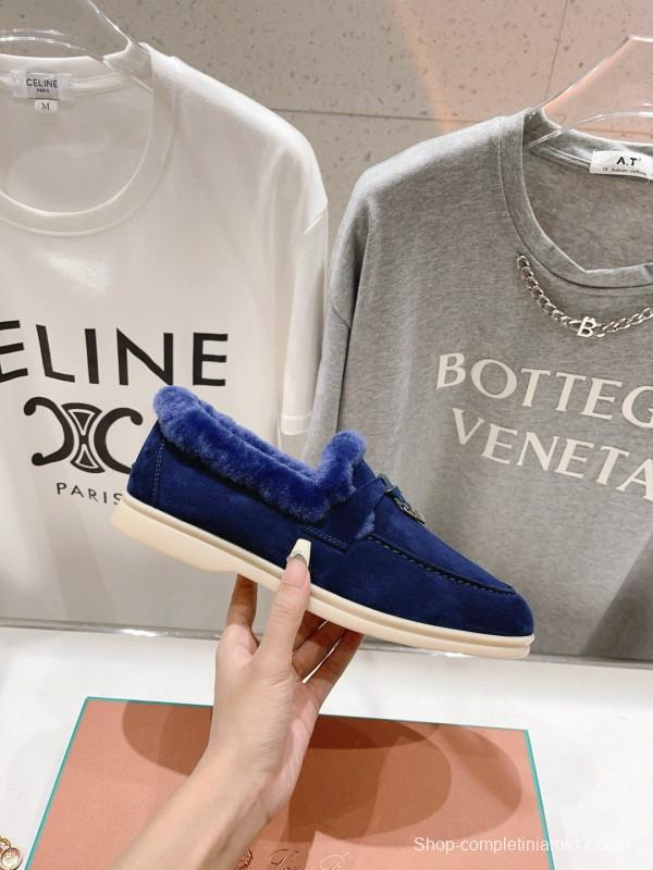 2024 Women Le Parmentier Blue Suede Shearling Loafer MJ00310